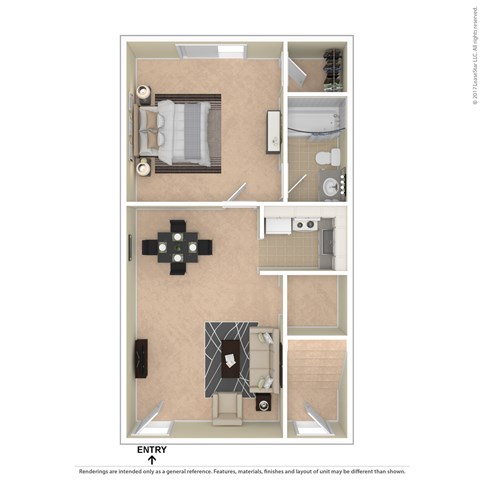 Floor plan for 1 bed, 1 bath, 450 sqft